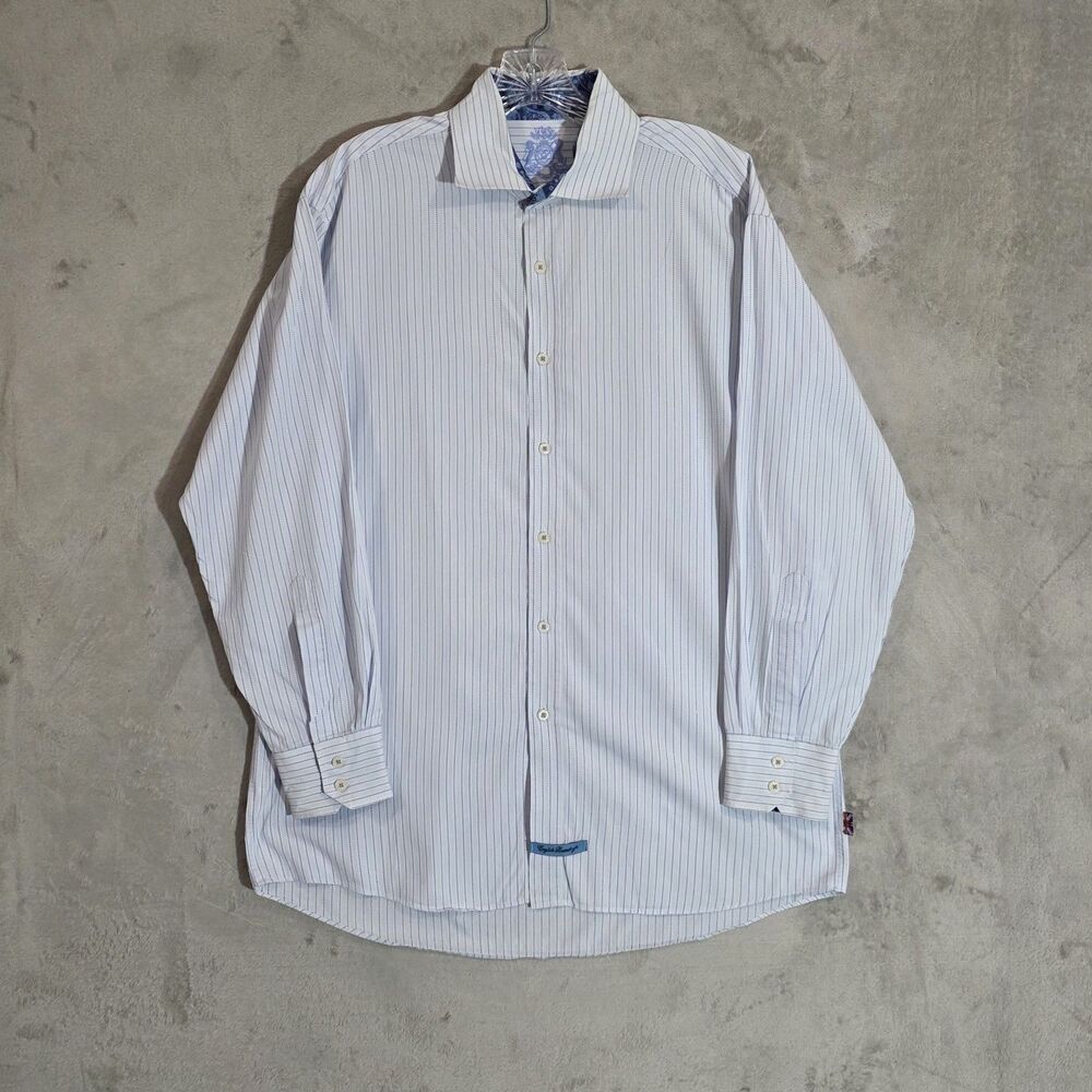 English Laundry Men Button up collard Shirt 16.5 32/33 Blue Striped